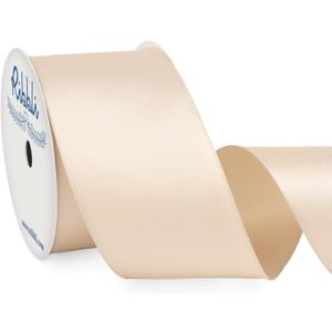 Ribbli Light Champagne Double Faced Satin Wired Ribbon 2.5 Inch Christmas Ribbon for Gift Wrapping Wreaths Garland Tree Decoration Crafts Home Decor-Continous 10 Yards
