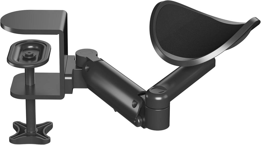 BONTEC Adjustable Arm Rest for Desk, Ergonomic Elbow Rest Pad, 360 Rotating & Extendable Desk Arm Support, Durable Aluminum, Keyboard & Computer Arm Rest Pad, Office & Gaming Desk Accessories