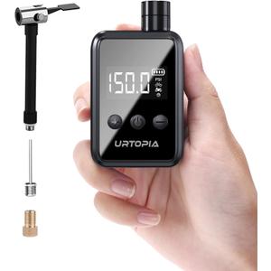 URTOPIA Mini Bike Tire Pump, Fast Inflate Bicycle Pump with Gauge, Rechargeable 150PSI Portable Electric Bike Air Pump with Presta and Schrader Valve for Road Bike, Ebike, Motorcycle, Ball (Black)