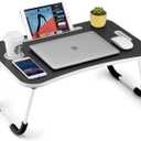 Foldable Laptop Table, Portable Lap Desk Bed Table Tray, Laptop Stand with Cup Holder & Tablet Slot & Lifting Handle for Working Writing Drawing & Eating (Black)