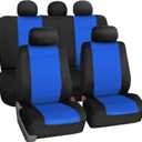 FH Group Waterproof Neoprene Car Seat Covers Full Set – Universal Fit Front & Split Bench Rear Seat Covers, Airbag Compatible Automotive Seat Protectors for Cars, SUVs & Vans, Blue