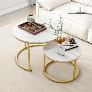 HOJINLINERO Round Coffee Table,Nesting Coffee Table Set of 2,Golden,Large
Center Table for Living Room,Bedroom,Office,Home Small Space,Stacking Side Tables,Sturdy and Easy Assembly,Wood Desktop