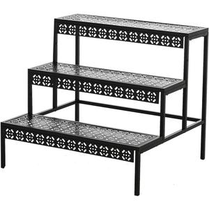 3 Tier Metal Plant Stand,Rectangle or Round Decorative Flower Step,Garden Shelf Flower Pot Holder Storage Organizer Rack for Indoor Outdoor Use