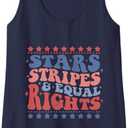 Womens Star Stripes And Equal Rights Patriotic 4th Of July Groovy Tank Top, Large , Navy Blue 