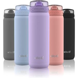 Ello Cooper 22oz Stainless Steel Water Bottle with Straw and Carry Handle, Double Walled and Vacuum Insulated Metal, Leak Proof Locking Lid with Soft Silicone Spout, Reusable, BPA Free, Lilac