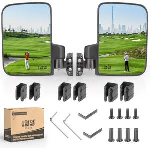 10L0L Golf Cart Mirror No Drilling Side Mirrors Universal for Yamaha, Club Car, EZGO, Folding Side Rear View Mirrors Adjustable 180 Degree HD Glass, Wide