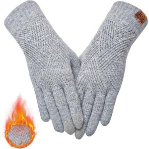 REACH STAR Winter Gloves for Women Touch Screen Elastic Thermal Knit Lining Warm Gloves for Cold Weather (Light Gray)