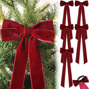 12 Pcs Burgundy Christmas Bow Ornament 4 x 12 Inch Xmas Tree Ribbon Hanging Bows Christmas Wedding Aisle Decorations for Xmas Wreath Party Garland Decoration Holiday Wedding Decor