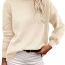 Zeagoo Women's Turtleneck Sweater 2025 Fall Winter Chunky Knit Sweaters Casual Side Slit Pullover Jumper Top (XS, Beige)