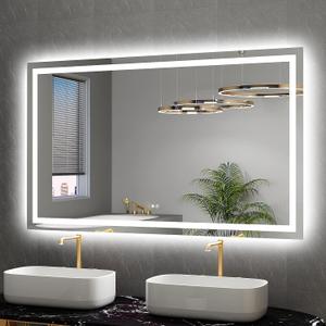 LED Mirror for Bathroom 60x36 Lighted Bathroom Vanity Mirrors with Lights, Brighter Frontlit and Backlit Anti-Fog Mirror, Tempered Glass, Dimmable 3 Colors Light Modes, Memory Function (Lucency)