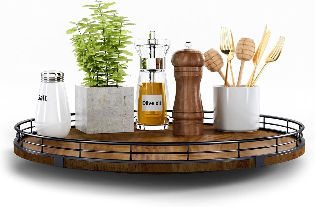 16-Inch Farmhouse Oak Lazy Susan Organizer, Walnut Finish