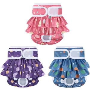 Reusable Dog Diapers Female 3 Pack Washable Highly Absorbent Doggy Diapers Female, Flexible Doggie Diapers, Leak-Proof Durable Puppy Diapers for Dog Period Heat Incontinence Potty Training, XS, Bubbles