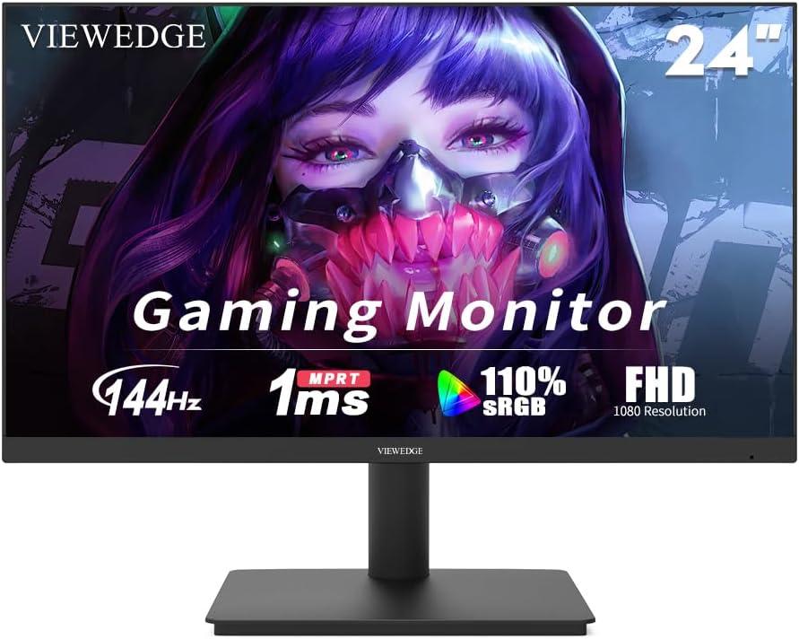24 Inch Gaming Monitor 1080p 144hz, IPS 1ms FHD Computer Monitor with 110% sRGB, Bluelight Filter, HDMI & VGA Port, Support Wall Mount