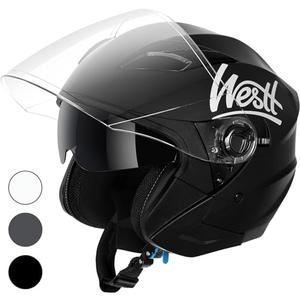 Westt Open Face Helmets with Dual Sun Visor– Motorcycle Helmet for Men and Women 3/4 Helmets DOT Approved for Scooter Motorbike Street Jet Series