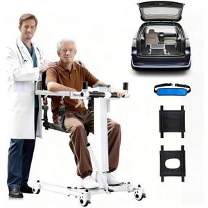 Power Patient Lift Transfer Chair for Home & Car, Portable Folding Lift for Seniors, Disabled & Adults with Adjustable Height, Sit to Stand Lift for Elderly, Transfer Wheelchair for Home Use