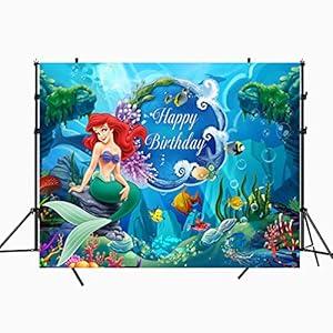 7x5ft Ariel Mermaid Princess Backdrop, Under The Sea Mermaid Background for Photography Girls Birthday Party Decoration Supplies