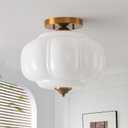15in Milk Glass Light Fixture Semi Flush Mounted, Bulb Included