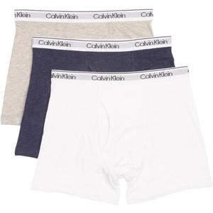 Calvin Klein Boys' Little Modern Cotton Assorted Briefs Underwear 3 Pack (Large, Heather Grey/Heather Blue/White)
