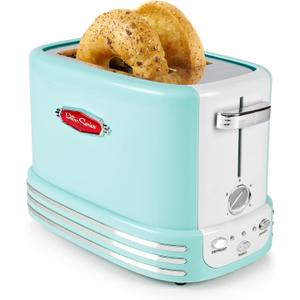 Nostalgia New and Improved Wide 2-Slice Toaster Perfect For Bread, English Muffins, Bagels, 5 Browning Levels, With Crumb Tray & Cord Storage, Aqua