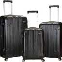 Rockland London Hardside 3 Piece Expandable Spinner Wheel Luggage Set, (20"/24"/28"), Black