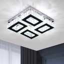 13.1'' Modern Square Crystal Chandeliers Flush Mount Square Crystal Ceiling Light Fixtures Stainless Steel LED Chandelier Light for Bedroom Dining Room Hallway Cool White