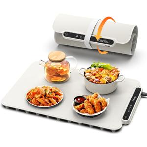 Food Warming Mat, iTRUSOU Electric Warming Tray Full Surface Heating to Keep Food Warm or Thawing, Versatile Food Warmer with 3 Temperature Setting for Parties Buffets Gatherings Holidays Daily Use (18.5*12.8inch-110V, Off-White)