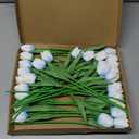 30 PCS Artificial Tulips Real Touch Tulips 13.5inch Long Stem Fake Flowers Silk Flowers for Spring Easter Mother's Day DecorationsWhite+Light Blue
