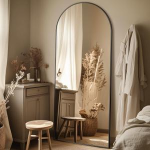 58"x18" Full Length Mirror, Arched Full Body Mirror, Standing Hanging or Leaning Floor Mirror for Bedroom and Living Room, Black