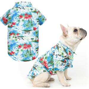 EXPAWLORER Dog Hawaiian Shirt - Dog Summer Clothes, Breathable Polo T-Shirts with Floral and Sea Island Pattern, Puppy Outfit, Shirt for Small Medium Large Dogs Boy and Girl in Hot Days, Light Blue, XL