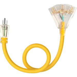 3FT 12 Gauge Heavy Duty Outdoor Extension Cord Waterproof with 3 Outlets & Lighted End, STW 15A 1875W 3-Prong Yellow Flexible Power Cord for Indoor Outside Decorations Garage, Garden, ETL