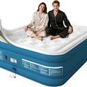 20" Queen Air Mattress with Built in Pump Upgraded Auto Stop Electric Pump Raised Luxurious Comfort 80"*60"*20" Queen Blow Up Mattress for Home and Guests 3 Mins in- Deflate 660 lbs Max (20" Blue & White)