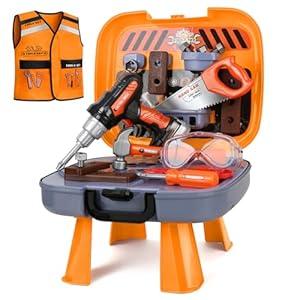 Toddler Tool Set for Age 35 Kids Tool Set with Tool Box and Toy Drill, Pretend Play Toy Tools Kids Construction Tools Bench for Toddlers Boys Toys 3 Year Old Gifts