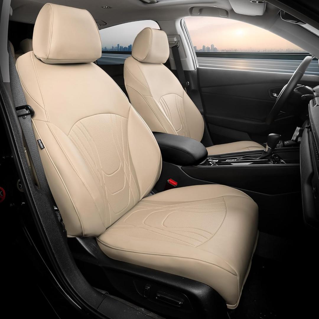 FREESOO for Honda Accord Seat Covers EX Hybrid 2023 2024 2025, Custom Fit Car Seat Covers, Luxury Waterproof Leather Seat Covers Full Set, Beige (2023-2025 Rear Row 40/60 Split Backrest)