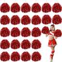VAIPI 24 PCS Pom Poms Cheerleading Metallic Foil Cheer Pompoms with Plastic Handle for Cheerleader Squad Spirit Sports Tournament, Cheering Party,Homecoming Game,Pep Rally,Parade (Red)
