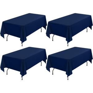 Showgeous 4 Pack Navy Blue Rectangle Tablecloths, 60 x 126 Inch, Wrinkle Resistant, Washable Polyester, Perfect for 8 Foot Table, Wedding, Dining, Party