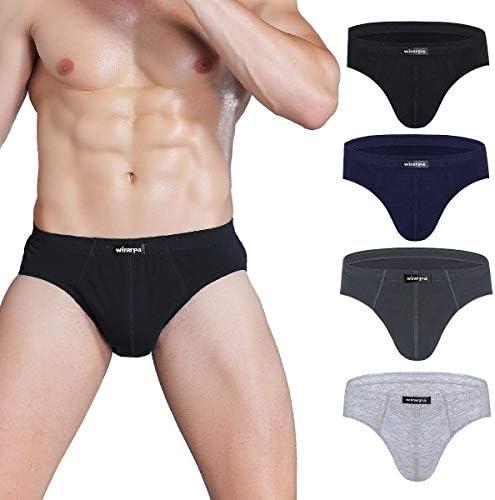 wirarpa Men's 100 Cotton Briefs Underwear No Fly Covered Waistband 4 Pack S