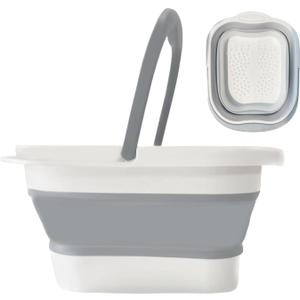 Collapsible Pedicure Foot Spa Bath Massager for Dry Cracked Feet, Feet Soaking Tub with Massage Acupoint, Pedicure Foot Soak Basin Plastic Bucket with Handle(White)