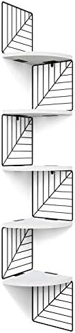 Love-KANKEI Corner Shelf Wall Mount of 5 Tier Rustic Wood Floating Shelves Wall Shelves for Bedroom Living Room Bathroom Kitchen Office and More White