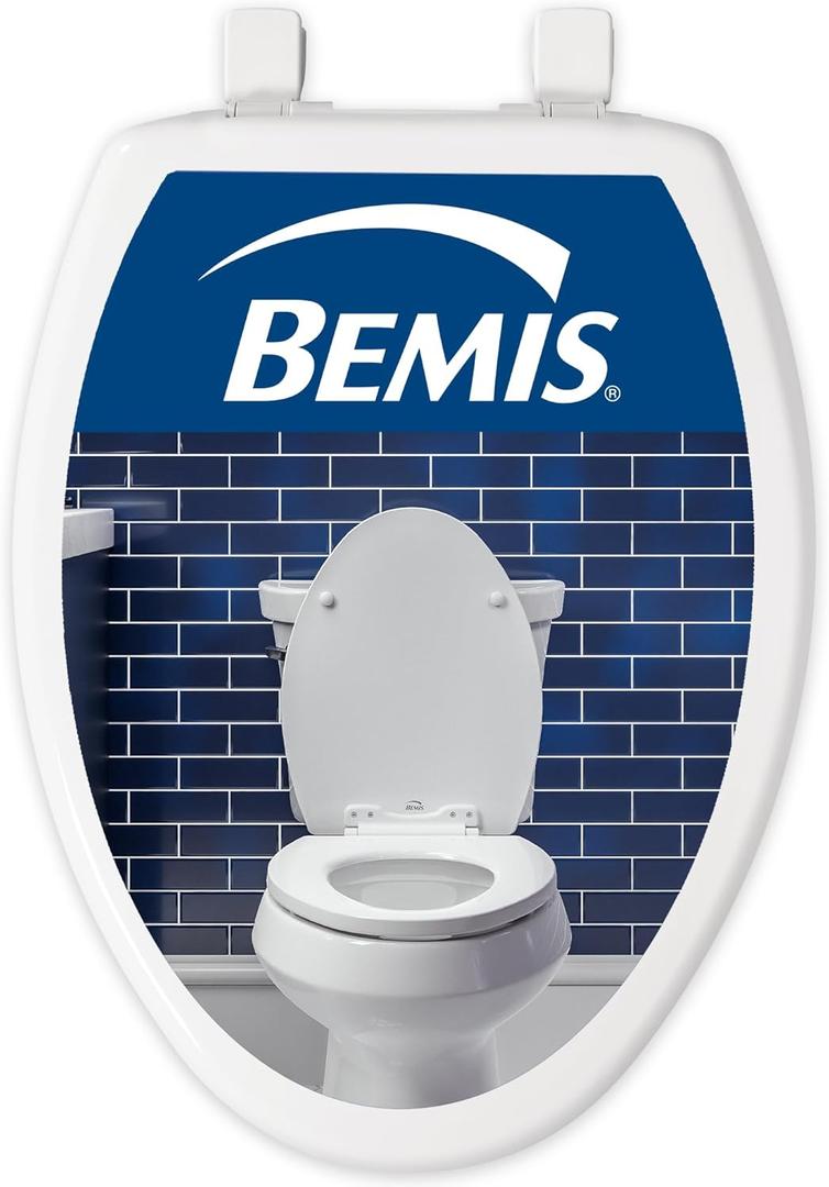 Bemis 7300SLEC Slow Close Toilet Seat, Easy Clean Hinges and Durable Plastic Seat, Made in USA, Elongated, White