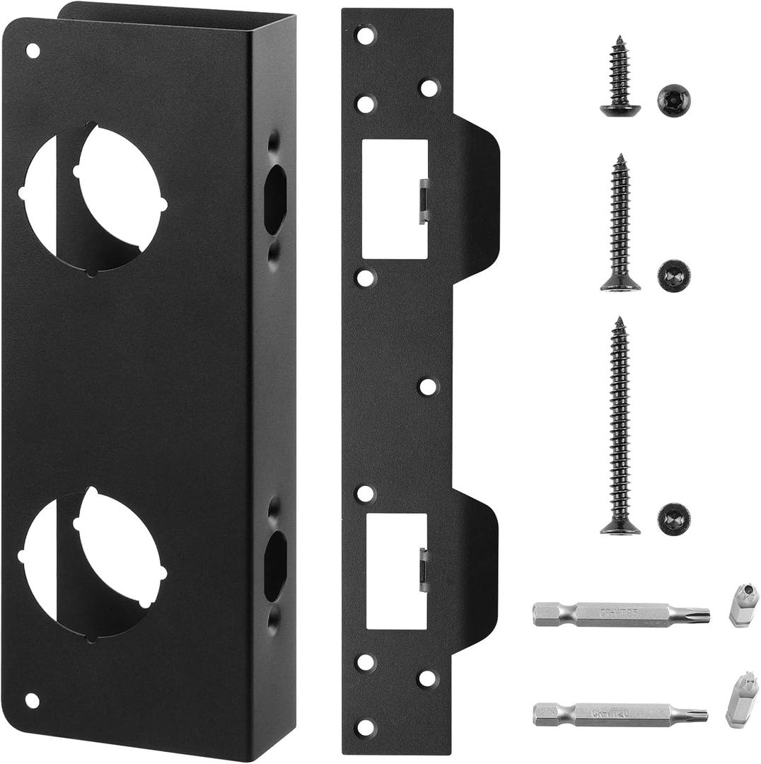 Black U 10539 Door Reinforcement Plate for 1-3/4" Thick Doors and Includes The Black U 10385 Door Strike Plate kit.