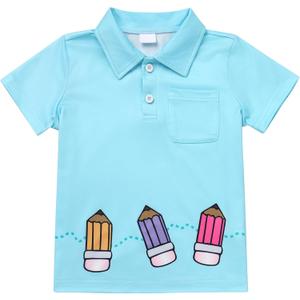 IMEKIS Toddler Kids Boys Back to School Dress Shirt Top Pencil Print Kindergarten First Day of School Outfits 3-7T (Blue)