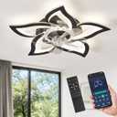 LEDIARY Flower Ceiling Fans with Lights, Black Small Modern Low Profile Ceiling Fan, Dimmable LED Ceiling Light Fixture, Flush Mount Ceiling Fans with Remote for Bedroom, Kitchen, Indoor-27 Inch