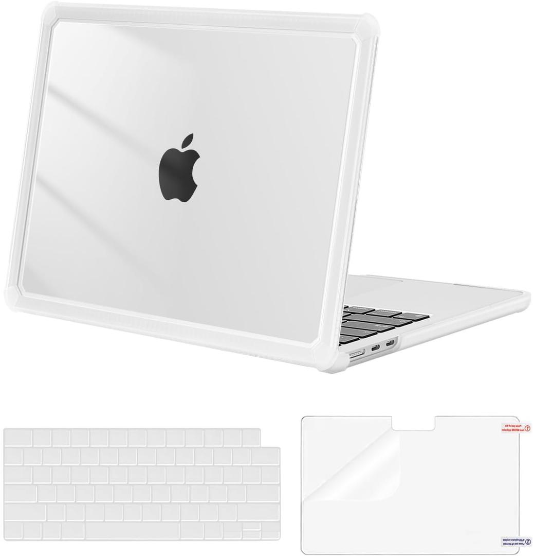 MOSISO Compatible with MacBook Air 13 inch Case 2025 2024 2023 2022 M4 A3240 M3 A3113 M2 A2681,Anti-Cracking Heavy Duty TPU Bumper Hard Case&Keyboard Skin&ScreenFilm for MacBook Air 13.6, Transparent