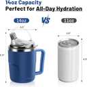 Adult Sippy Cup, 14oz Spill Proof Cup with Straw for Elderly, 3 in 1 Stainless Steel Sippy Cup with 2 Lids, No Spill Feeding Cups for Patient Disabled Maternity Drink Water Milk Soup - Blue