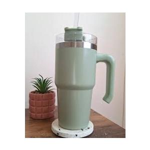 30 oz Tumbler with Handle | Stainless Steel Insulated Tumblers with Lids and Straw | Insulated Travel Mug Iced Coffee Cup | Keeps Cold for 34 Hours | Dishwasher Safe, BPA Free | Sage Green