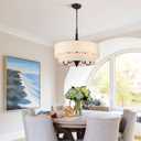 Black Chandelier for Dining Room Modern Farmhouse Drum Chandeliers Two Tiered 5 Light 21.25’’ Inch Hanging Pendant Light for Entryway Kitchen Island Hallway Foyer Stairway Living Room