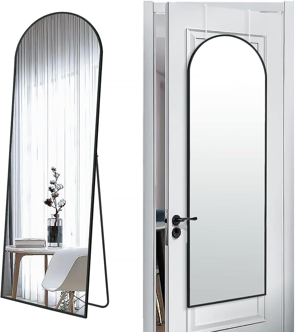 57x20 Door Hanging Full Length Mirror, Floor (Height 5.7ft just Body in1.3ft) or Wall Mounted Metal Frame Arch Dressing Mirrors for Bedroom Bathroom Living Room 57 20 inch Black (57"L x 20"W)
