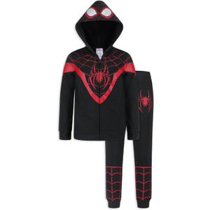 Marvel Spider-Man, Miles Morales, & Venom Boys Zip Up Hooded Sweatshirt and Pants Set for Toddlers and Big Kids  Black/Red (12)