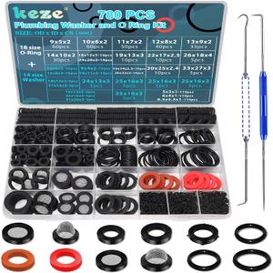 KEZE 780 PCS Rubber Washer Assortment Kit 14 Size Water Hose Washers and 18 Size Nitrile O Ring Washers Set for Outside Faucet Spigot Garden Hose Pressure Washer Plumbing Repair OD 5-33MM