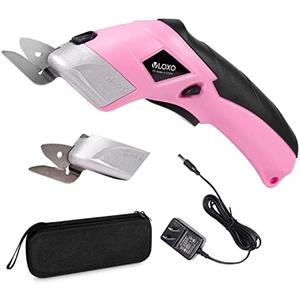 VLOXO Cordless Electric Scissors with 2 Blades Rechargeable Powerful Shears Cutting Tool for Fabric Cardboard Carpet Leather Felt with Charger & Storage Box-Pink